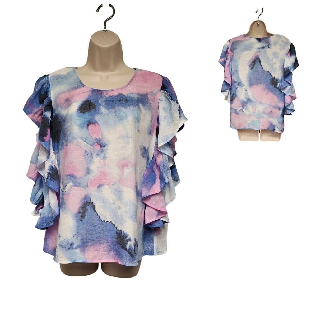 Zac & Rachel Tie Dye Round Neck Short Sleeve Blue/Pink Size Medium
